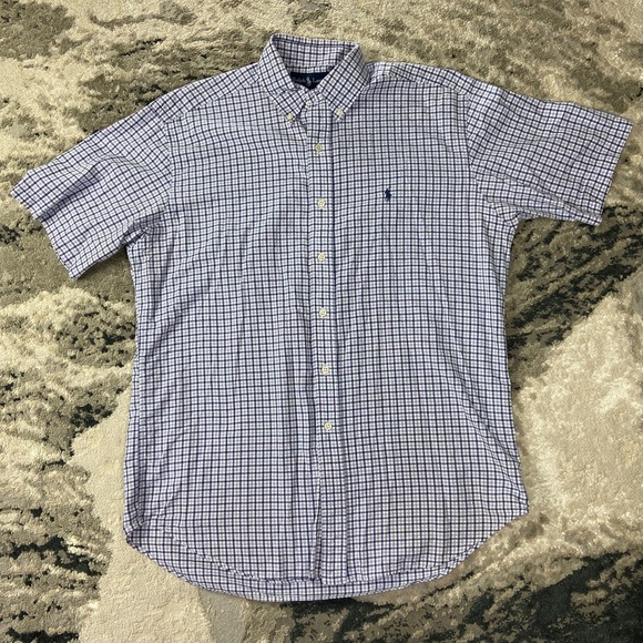 Lauren Ralph Lauren Other - Ralph Lauren Shirt Mens Medium Blue Cotton Plaid Casual Short Sleeve Button Down